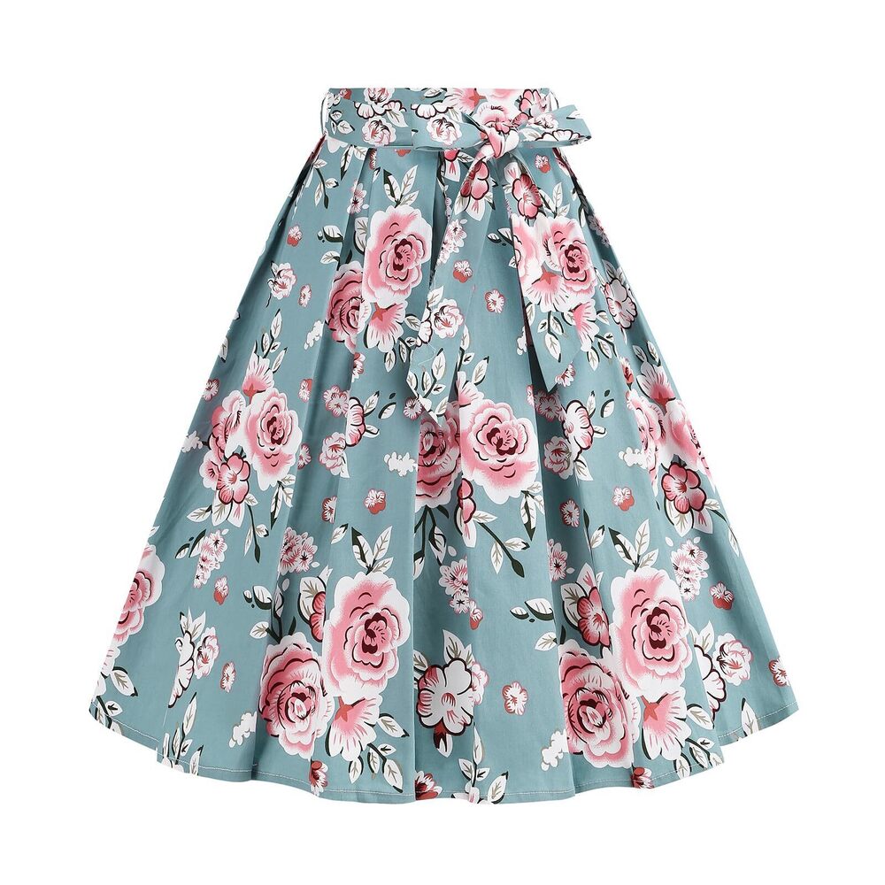 7683 Retro Floral Skirt Teacher Skirts1950s Vintage Skirts Hepburn Midi